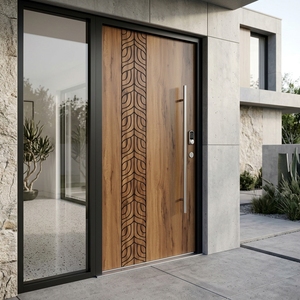 Puerta de Madera Sólida de la Serie Moderna Aruna Padma, Panel Decorativo Tallado Elegante, Mueble de Entrada de Madera para Decoración del Hogar, Diseño Artístico - Product Image 5