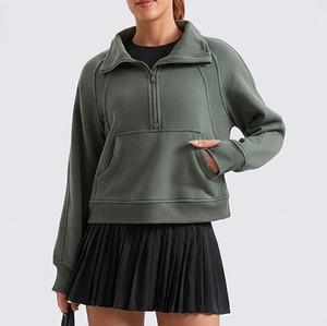 Sweat-shirt femme à quart de zip, streetwear décontracté, épaules tombantes, respirant, éco-responsable, confortable pour le sport - Product Image 3