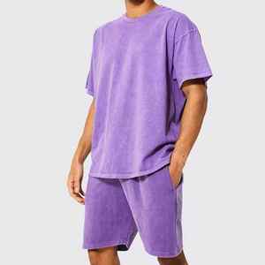 Ensemble de vêtements de sport pour hommes GENERSA SPORTS, t-shirt à manches courtes à col rond imprimé, short à taille élastique, polyester respirant, velours côtelé non extensible - Product Image 1