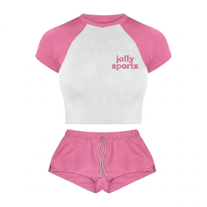 Conjunto de Shorts Deportivos de Punto Acanalado Sin Costuras para Mujer, 320 GSM, Blanco, Rosa, Negro, Panel en Contraste, Bordado, Logotipo Personalizado - Product Image 2