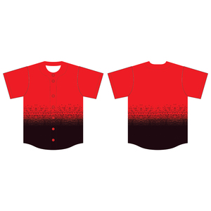 Maillot de baseball pour homme, dégradé rouge et noir, manches courtes, boutons sur le devant, tissu polyester respirant et anti-humidité - Product Image 1