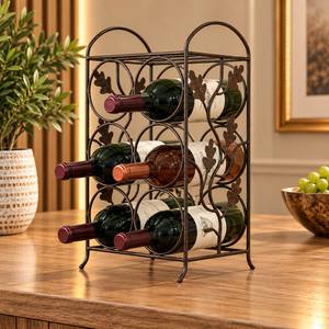 Support à vin carré emboîtable avec capacité pour 8 bouteilles, en métal argenté, support géométrique pour le rangement sur comptoir de bar à domicile ou de restaurant - Product Image 6