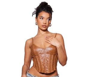 Womens PU <b>Leather</b> Crop <b>Top</b> Sleeveless Scoop Neck Slim Fit Fashion Shirt Trendy Ladies <b>Top</b> Casual Party Club Streetwear - Product Image 3