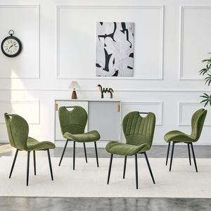 Set di 4 Sedie da Pranzo in Tessuto Verde Oliva con Maniglia Integrata, Telaio in Metallo Nero e Piedini Regolabili per Uso Domestico - Product Image 1