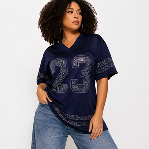 Maillot de football américain de luxe OEM grande taille avec strass pour femme, personnalisable, en maille, col en V, coupe oversize, chemise de sport tendance, fabricant - Product Image 4