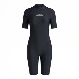 North Approach Women's One Piece Neoprene <b>Wetsuit</b> Short Sleeve High Neck Quick Dry Swimwear Solid Black - Product Image 1