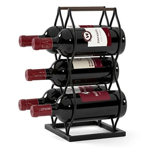 Tabletop Wine Rack 6-Bottle Holder <b>Freestanding</b> Metal & Wood Countertop Wine Storage Organizer For Kitchen Home <b>Bar</b> And Pantry - Product Image 1