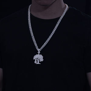 Silver Plated Tree Pendant Rhinestone Charm Hiphop Jewelry Men's Fashion Necklace <b>Gift</b> - Product Image 1