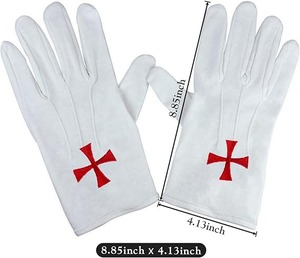 Guantes Masónicos Cruz de Caballeros para Hombre, Guantes Masónicos de Algodón Blanco con Cruz Templaria Bordada, Accesorio de Regalia Masónica - Product Image 3