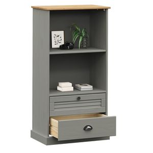 Librería Alta de Madera de Pino Sólido Gris, Diseño Rectangular - Product Image 3