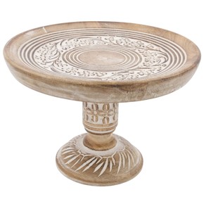 Eco-Friendly Wood Scalloped <b>Cake</b> Stand Large Pedestal for <b>Weddings</b> Parties and Home Decor Natural Grain Serving Platter Use - Product Image 5