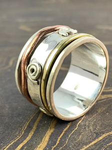 Designer Handmade 925 Sterling <b>Silver</b> Bohemian Hammered <b>Spinner</b> <b>Ring</b> Multi-Layer Wide Band Jewelry For Unisex - Product Image 2