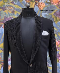 Sherwani para hombre festivo de boda con patrón de rayos de sombra, solapa ancha sin arrugas, base de lachka TR premium y parte inferior densa. - Product Image 5