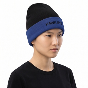 Unisex Solid Black and <b>Navy</b> Blue Acrylic Beanie Knit Winter <b>Hat</b> Cuffed Casual Style for Adults Head Circumference - Product Image 6