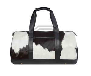 OEM Genuine Black White Cowhide Hair On Leather Duffle Bag Real Fur Vintage Western <b>Travel</b> <b>Holdall</b> Weekender Duffel Luggage Bag - Product Image 1