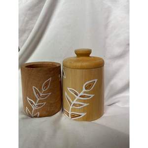 Pot en bois de manguier écologique imprimé émail RR ENTERPRISES pour le stockage de collations – Bouteilles et pots de rangement en bois - Product Image 4