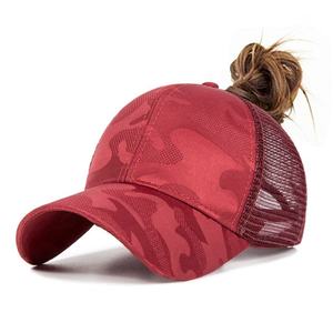 Red Logo Mesh Ponytail <b>Cap</b> Breathable Adjustable Unisex Outdoor Spring Summer Casual Leather 3D Embroidery Hat - Product Image 1