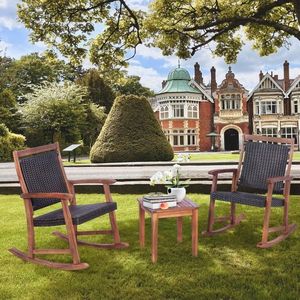 Set di Sedie a Dondolo da Giardino in Legno di Acacia con Tavolino Laterale, Set da Giardino in 3 Pezzi - Product Image 2