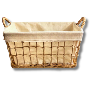 Panier de rangement de haute qualité en jacinthe d'eau naturelle, jonc de mer, rotin et bambou avec cadre métallique et doublure en tissu - Product Image 1