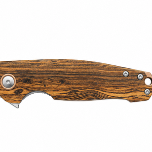 Couteaux pliants à grain de bois avec manche rayé brun doré, lame satinée à pointe tombante, bouton de pouce et trou pour cordon pour usage EDC - Product Image 5