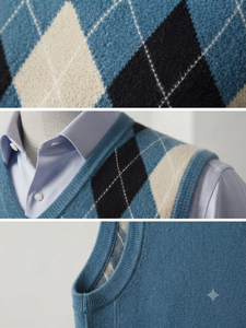 Custom Logo OEM Vibe Sewn <b>Argyle</b> Knitted Winter Men's Sleeveless <b>Sweater</b> Vest-Nylon/Acrylic off Shoulder - Product Image 5