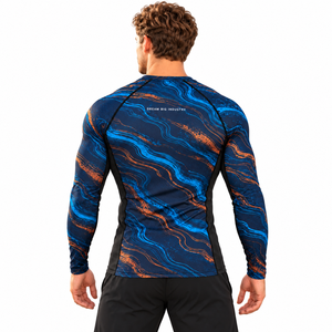 Custom Men's Long Sleeve <b>Compression</b> <b>Shirt</b> Blue <b>Black</b> Graphic Print Tight Fit Rash Guard Sports Training Gym Athletic Base Layer - Product Image 2