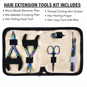 Kit d'installation d'extensions capillaires pour salon : Pince à micro-perles, Chargeur de perles, Enfileur de fils, Crochet de tirage - Product Image 2