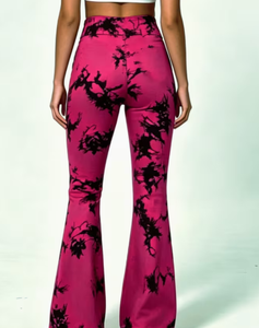 Hardhoodi Interination Women High Elastic Waist <b>Cow</b> <b>Print</b> <b>Flare</b> Pants Full Length Sporty Trousers Pockets All Seasons - Product Image 2