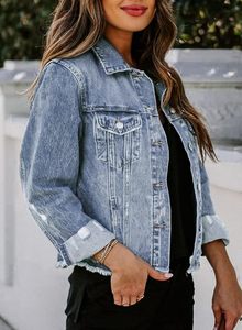 Veste en jean pour femme, bleu classique, coton, style streetwear décontracté, boutonnée, élégante, légère, confort quotidien de qualité supérieure - Product Image 2