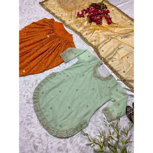 Designer <b>Modest</b> <b>Sets</b> Party Wear Top Dhoti Salwar Dupatta - Product Image 4