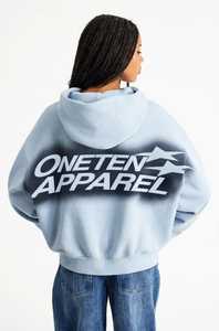 ONETEN APPARELS <b>Women's</b> Light <b>Blue</b> Hooded Zip-Up Drop Shoulder Back Print <b>Fleece</b> Sweatshirt - Product Image 2