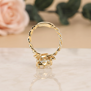 Luxury Gold Marquise Cut <b>Ring</b> with Pave Halo, Round Side Stones and Ornate Band Design Elegant <b>Statement</b> Fine Jewelry for Ladies - Product Image 2