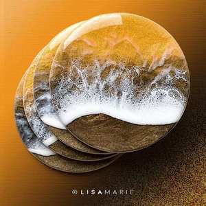 Ensemble de sous-verres en bois de noyer et résine époxy blanche faits à la main, design géométrique moderne, sous-verres ronds pour boissons |   Sous-verres de style nordique - Product Image 4