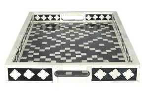 Bandeja Rectangular para Servir Hecha a Mano con Incrustaciones de Hueso |   Bandeja Decorativa - Product Image 2