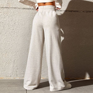 Pantalon de survêtement gris taille haute pour femme, coupe large, respirant, en polyester, avec cordon de serrage, décontracté, longueur intégrale - Product Image 2