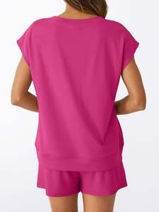 Fabricants et exportateurs ODM de vêtements, ensemble d'été personnalisé pour femmes, ensemble 2 pièces, vêtements d'été, chemise unie en polyester - Product Image 6