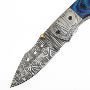 Cuchillo de Bolsillo de Acero de Damasco de Alta Calidad para Camping y Caza al Aire Libre, Hoja Fija, Mango de Madera, Funda de Cuero, Borde Serrado - Product Image 5