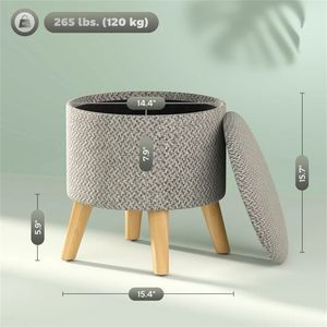 <b>Light</b> Gray Round Footstool with Storage <b>Space</b> Ottomans & Stools Product - Product Image 6