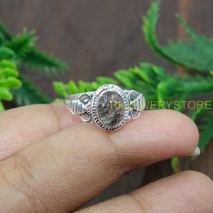 Anillo de Cuarzo Rutilado Negro, Plata de Ley 925, Diseño Hecho a Mano, Anillo de Promesa para Ella, Joyería de Cuarzo, Regalo de Navidad - Product Image 5