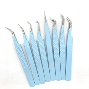 Pinzas para Pestañas de Acero Inoxidable Azul Claro, Punta Puntiaguda de Precisión, Juego de Herramientas para Extensión de Pestañas de Volumen - Product Image 1