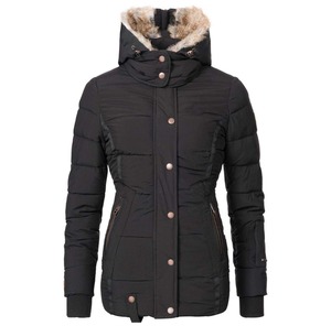 Veste matelassée à capuche pour femme, manches longues, coupe-vent, fermeture éclair, doublure en fausse fourrure, style décontracté pour l'hiver - Product Image 4