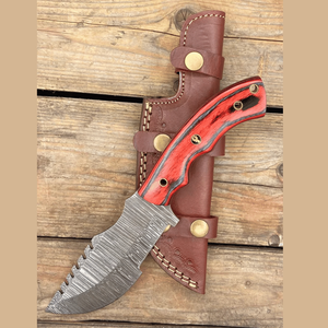 Couteau de chasse en acier à motif personnalisé, couteau de survie à lame fixe fait main avec crochet à viande et étui en cuir OEM ODM - Product Image 1