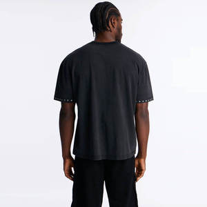Camiseta Vintage Negra de Algodón con Pedrería al por Mayor, Personalizada, Oversize, de Alto Gramaje, Estilo Urbano, Lisa, Fabricante de Marca Privada - Product Image 3