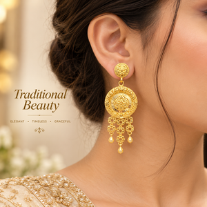 ชุดสร้อยคอยาวพร้อมจี้ทรงกลม |   เครื่องประดับทอง 24K ชุบทองแดงทองเหลืองขัดเงา |   ชุดเครื่องประดับเจ้าสาวแบบดั้งเดิม ต่างหู สร้อยข้อมือ และแหวน - Product Image 5