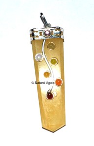 Reiki With Chakra Stone <b>Crystal</b> Quartz Flat Pencil Pendants - Product Image 3