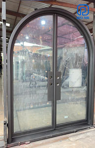 Puerta de Entrada Moderna de Doble Hoja Arqueada de Acero y Vidrio con Marco Negro Delgado – Puerta Exterior Contemporánea Personalizada, Hecha en Vietnam - Product Image 5