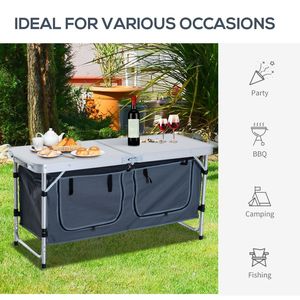 Tavolo da Campeggio Portatile in Alluminio da 47 Pollici, Pieghevole, Argento, con Maniglia e Vano Portaoggetti - Product Image 6