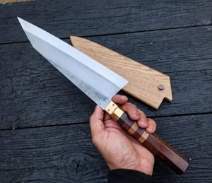 Couteau de chef en acier Damas forgé à la main, lame en acier carbone de 12 pouces, manche en bois, finition satinée, style japonais, couteau de cuisine pour droitier - Product Image 1