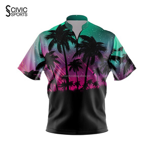 Vente en gros, vente chaude, maillot de bowling personnalisé sublimé, chemises de bowling d'équipe pas chères, vos propres polos à fermeture éclair, maillots - Product Image 1