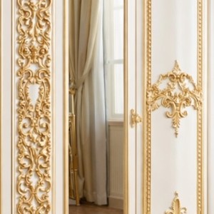 Elegant Classic <b>Wardrobe</b> European Style Double Mirror Door Solid Mahogany Wood Ivory Gold Luxury Bedroom Furniture Customized - Product Image 5